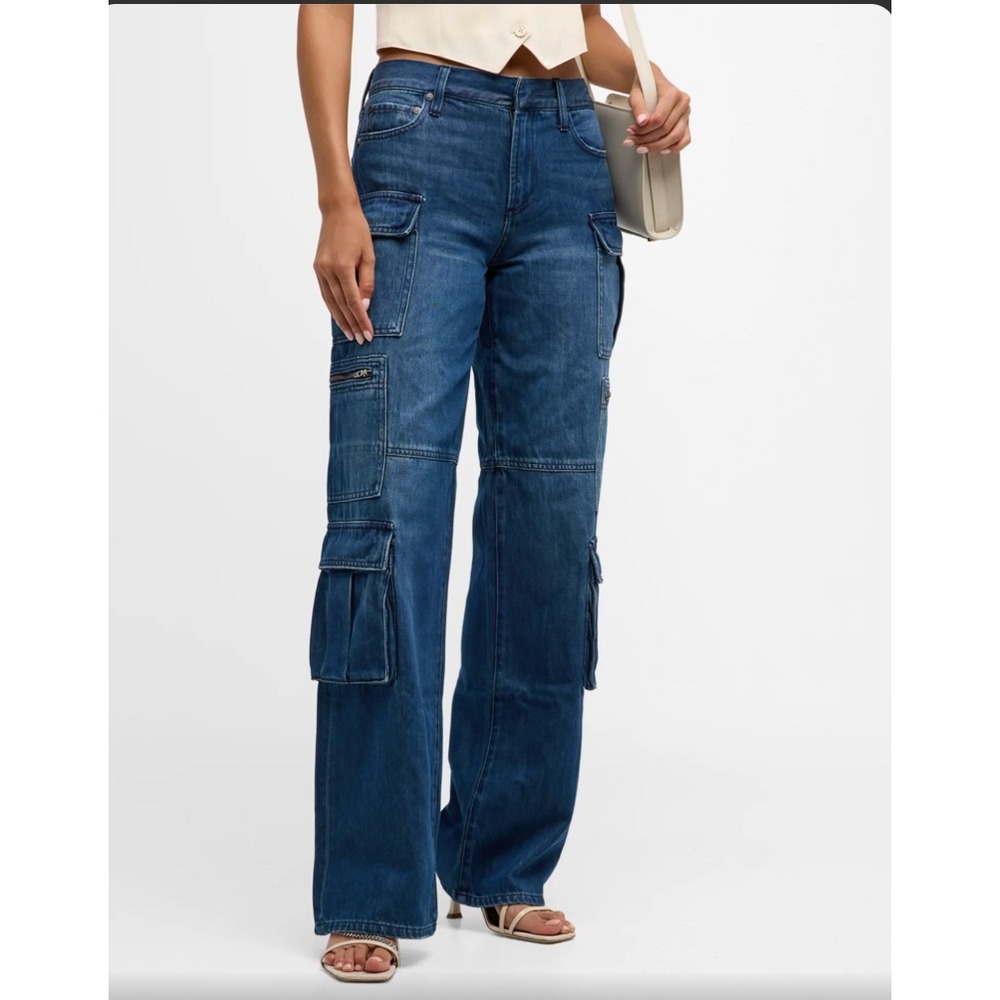 Alice + Olivia Jeans Love Train Wide Leg Cargo Denim Pants Dark Wash CD864113LVT